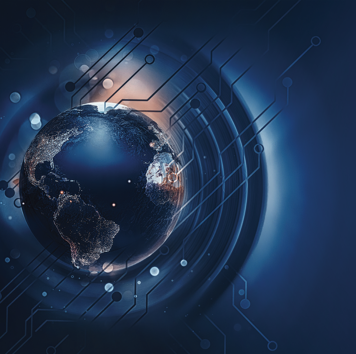 Global digital network visualization representing 365 Security Management Group's SIEM and XDR reach