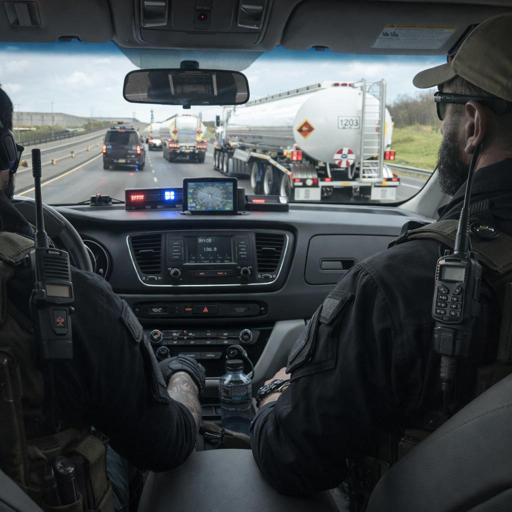 365 SMG Special Operations Group team escorting a hazmat fuel convoy through a recovery zone