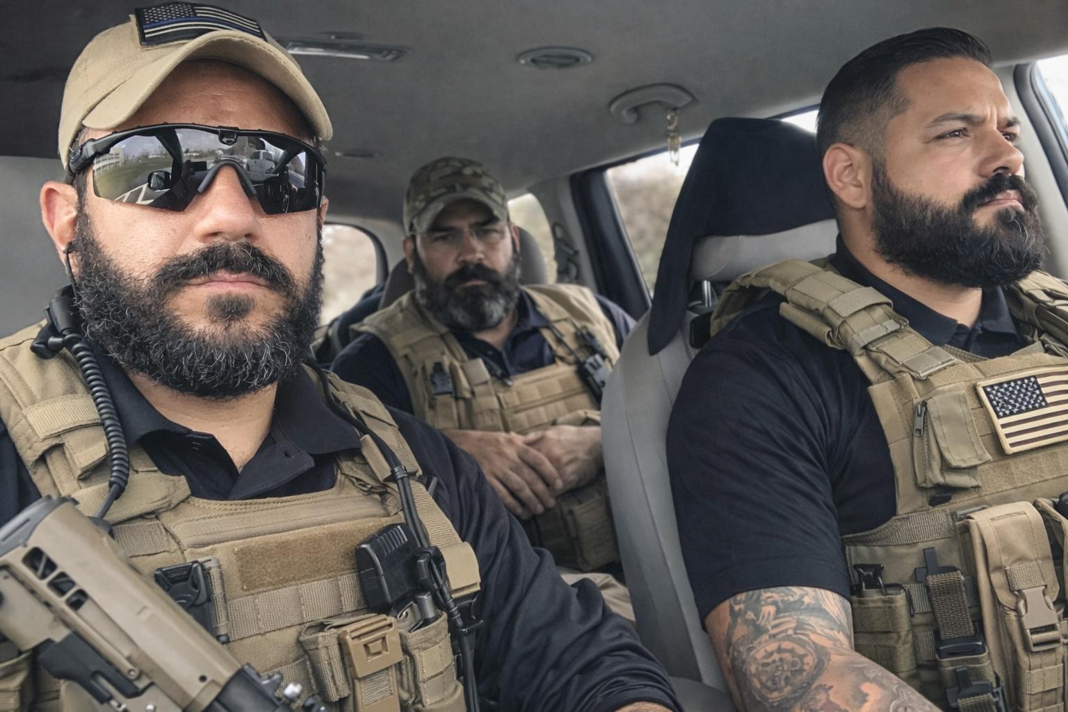 365 SMG Special Operations Group team in tactical kit deployed inside a response vehicle